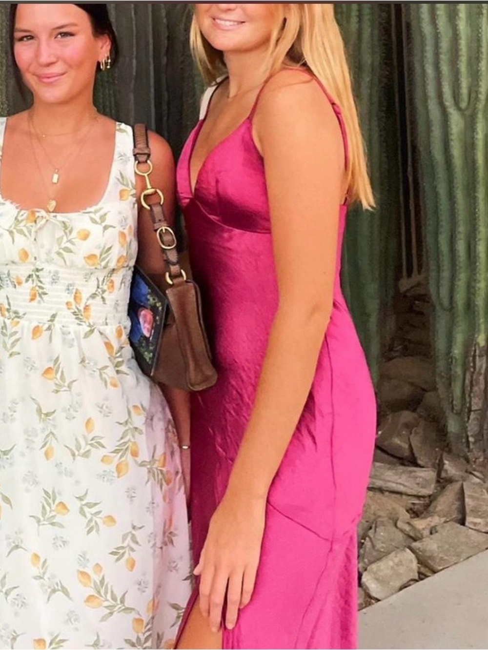 Hello Molly Satin Slip Midi Dress in Fuchsia Pink
